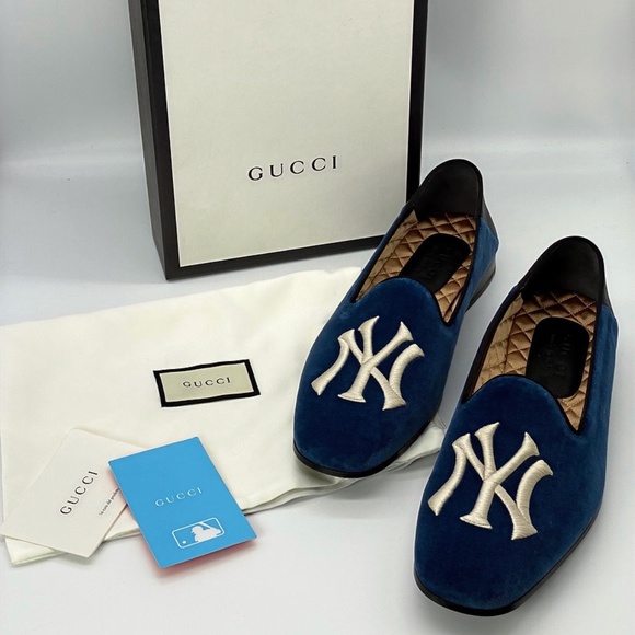 Gucci Blue Velvet New York Yankees Loafers Shoes - Picture 10 of 10